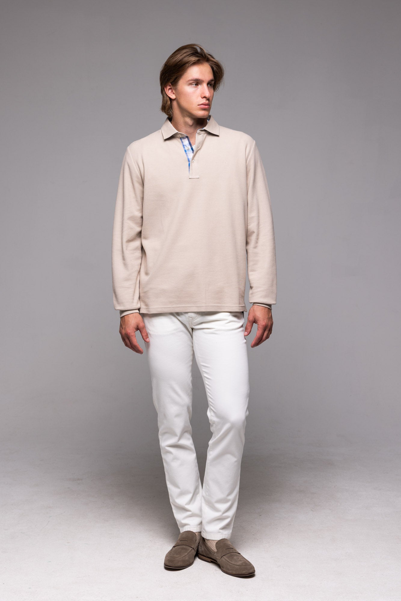 Béžová polokošeľa s dlhým rukávom