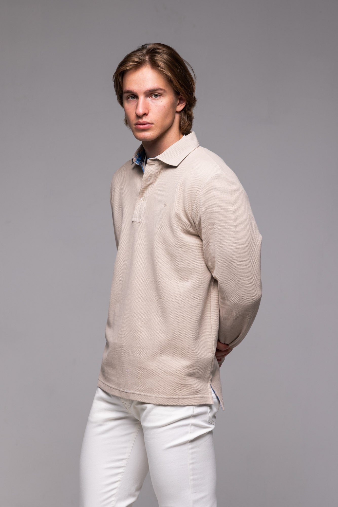 Béžová polokošeľa s dlhým rukávom