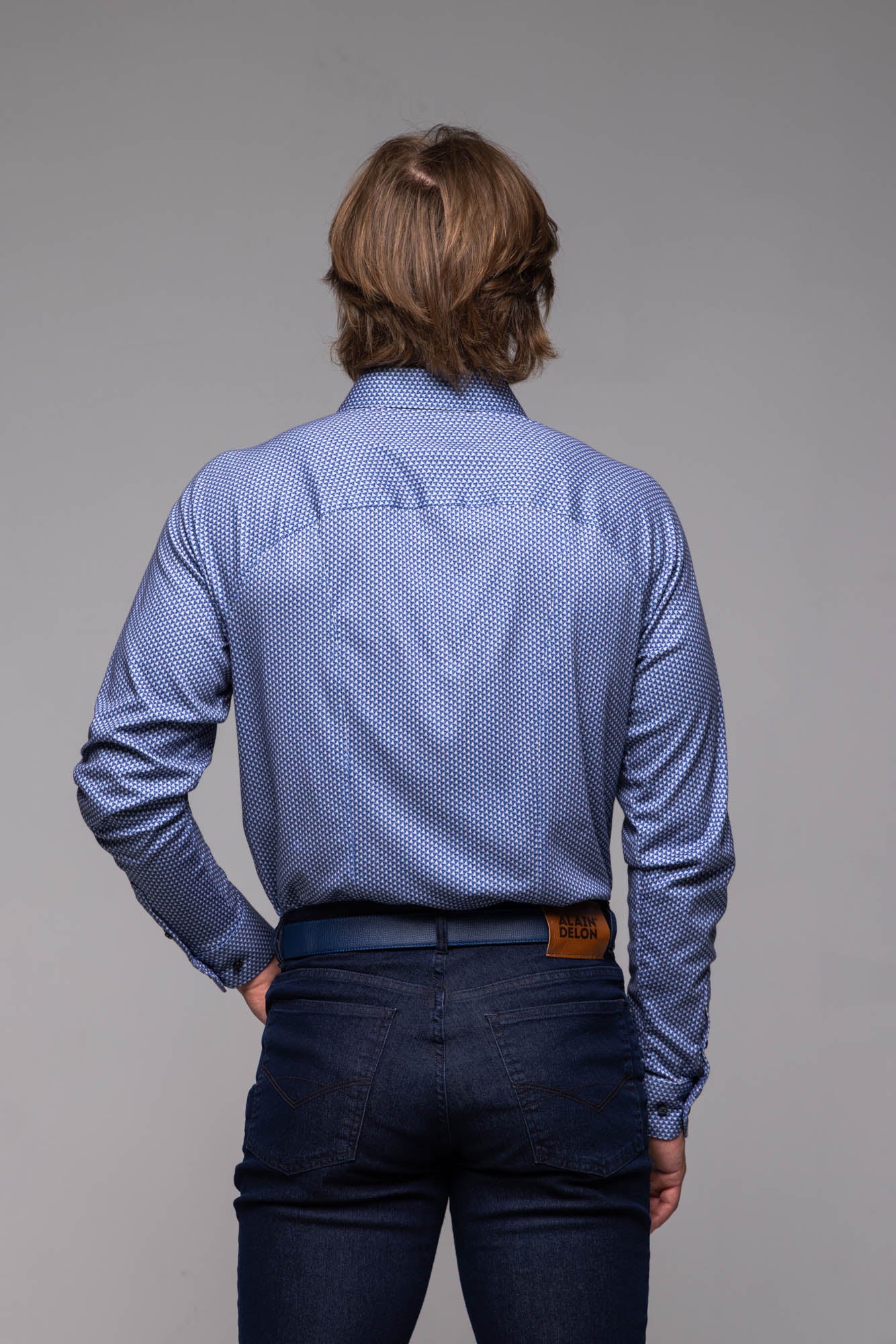 Bielomodrá strečová Extra Slim Fit košeľa so vzorom