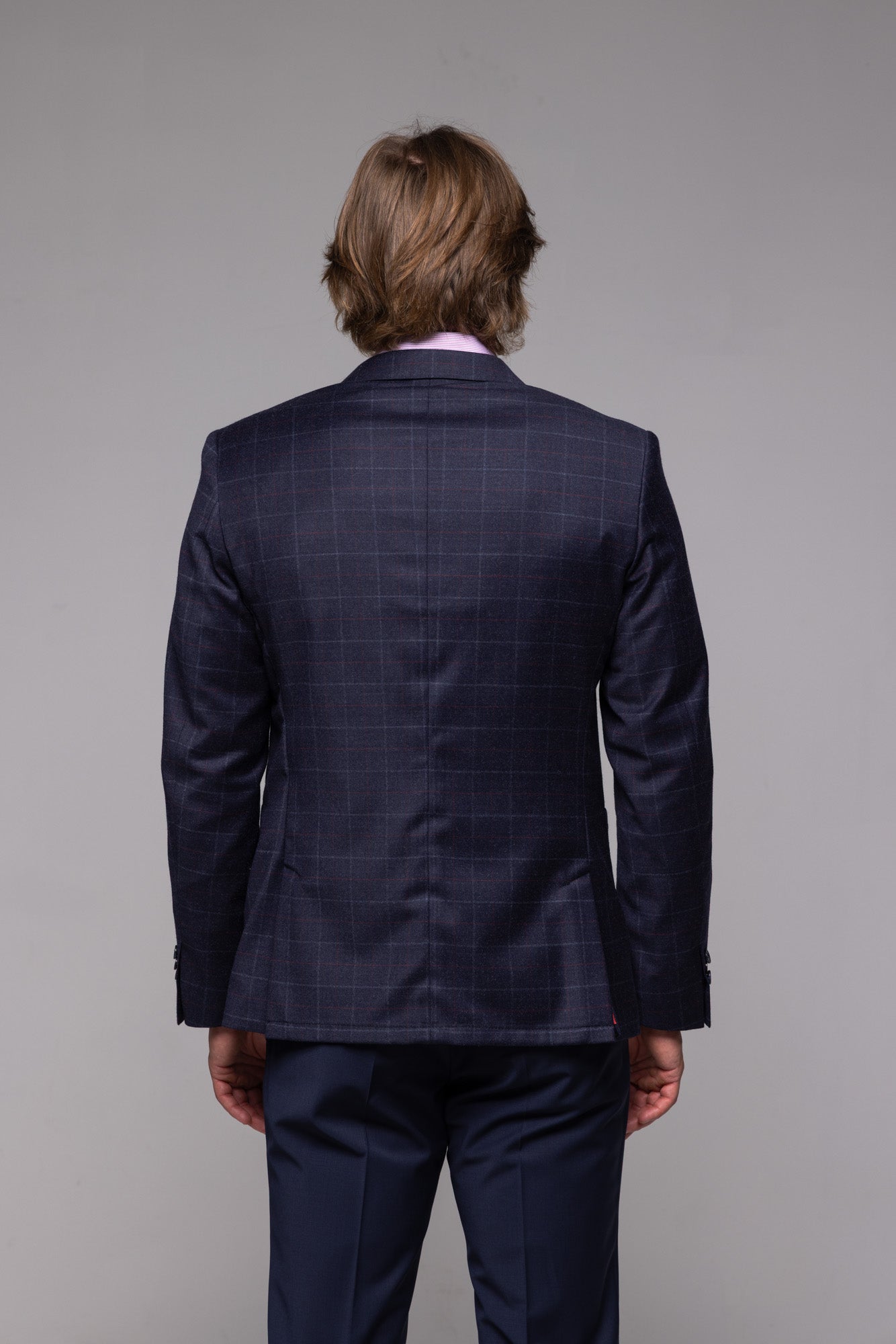 Modré vlnené sako s rúžovým károm-XLveľkosti