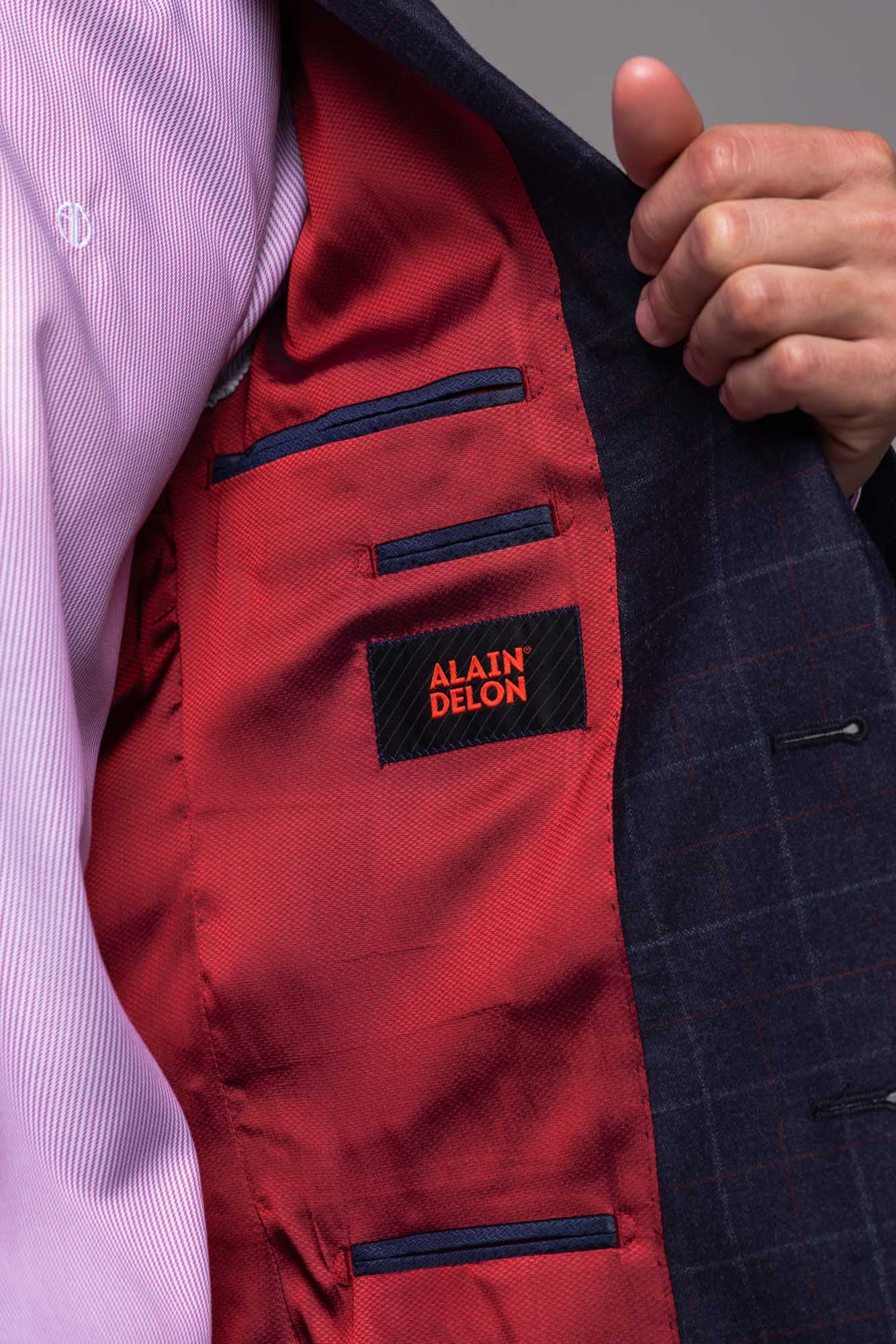 Modré vlnené sako s rúžovým károm-XLveľkosti