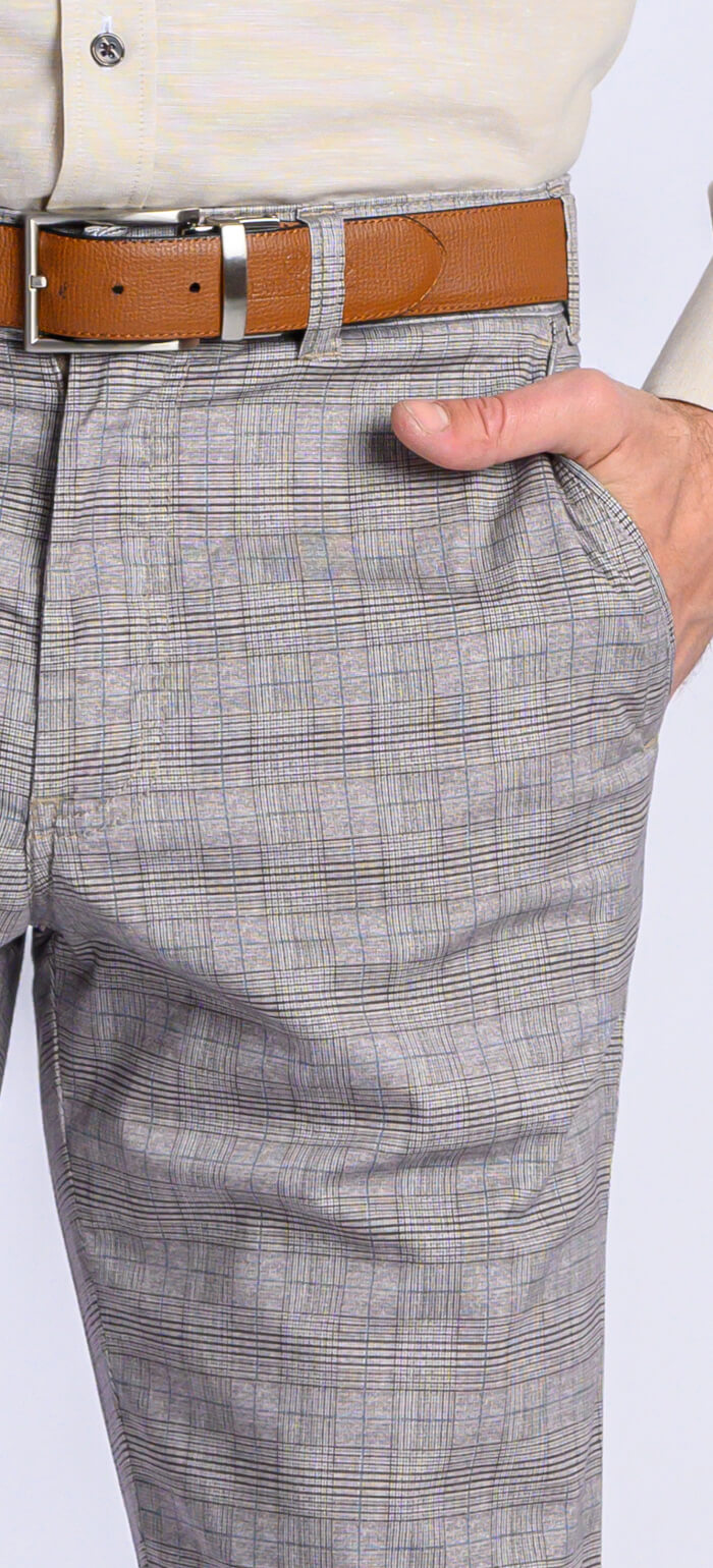 Béžové kárované chinos kalhoty