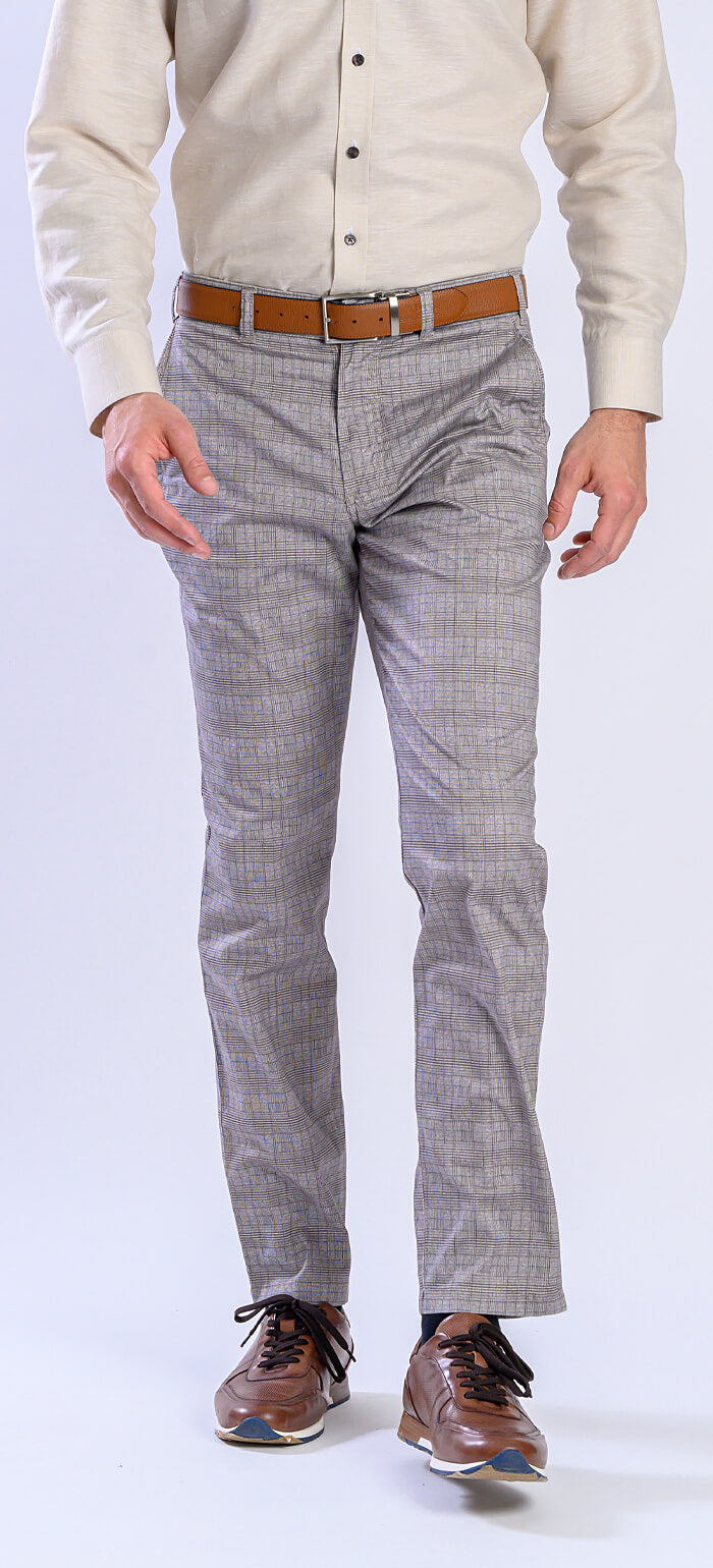 Béžové kárované chinos kalhoty