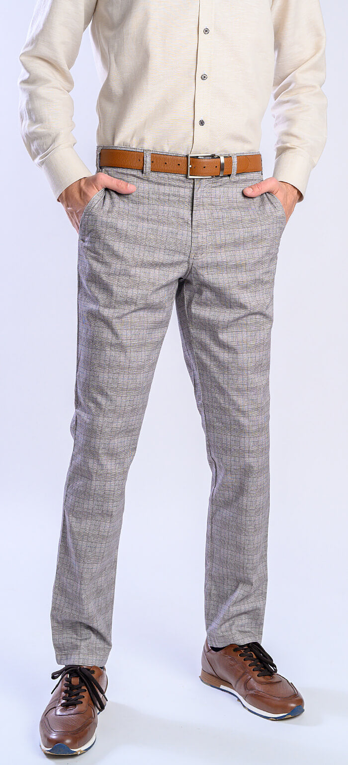 Béžové kárované chinos kalhoty