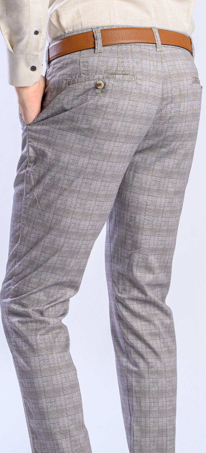 Béžové kárované chinos kalhoty