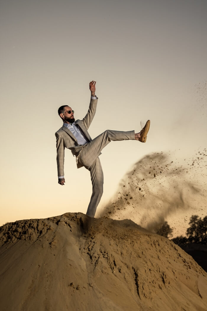 Béžový károvaný svatební Slim Fit oblek s vestou