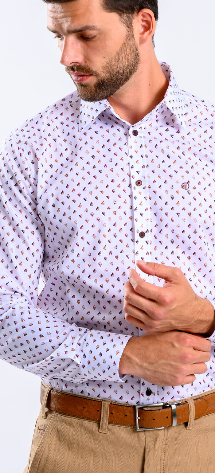 Bílá Extra Slim Fit košile s hnědým vzorem