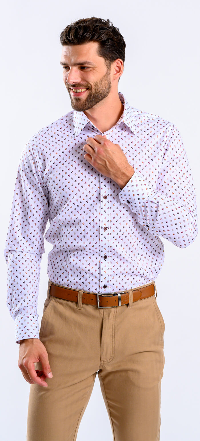 Bílá Extra Slim Fit košile s hnědým vzorem
