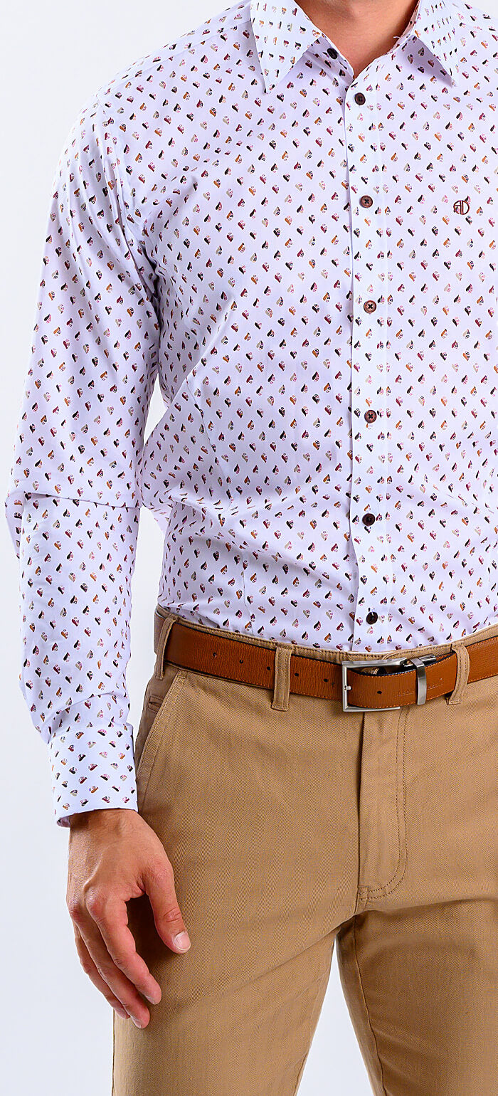 Bílá Extra Slim Fit košile s hnědým vzorem