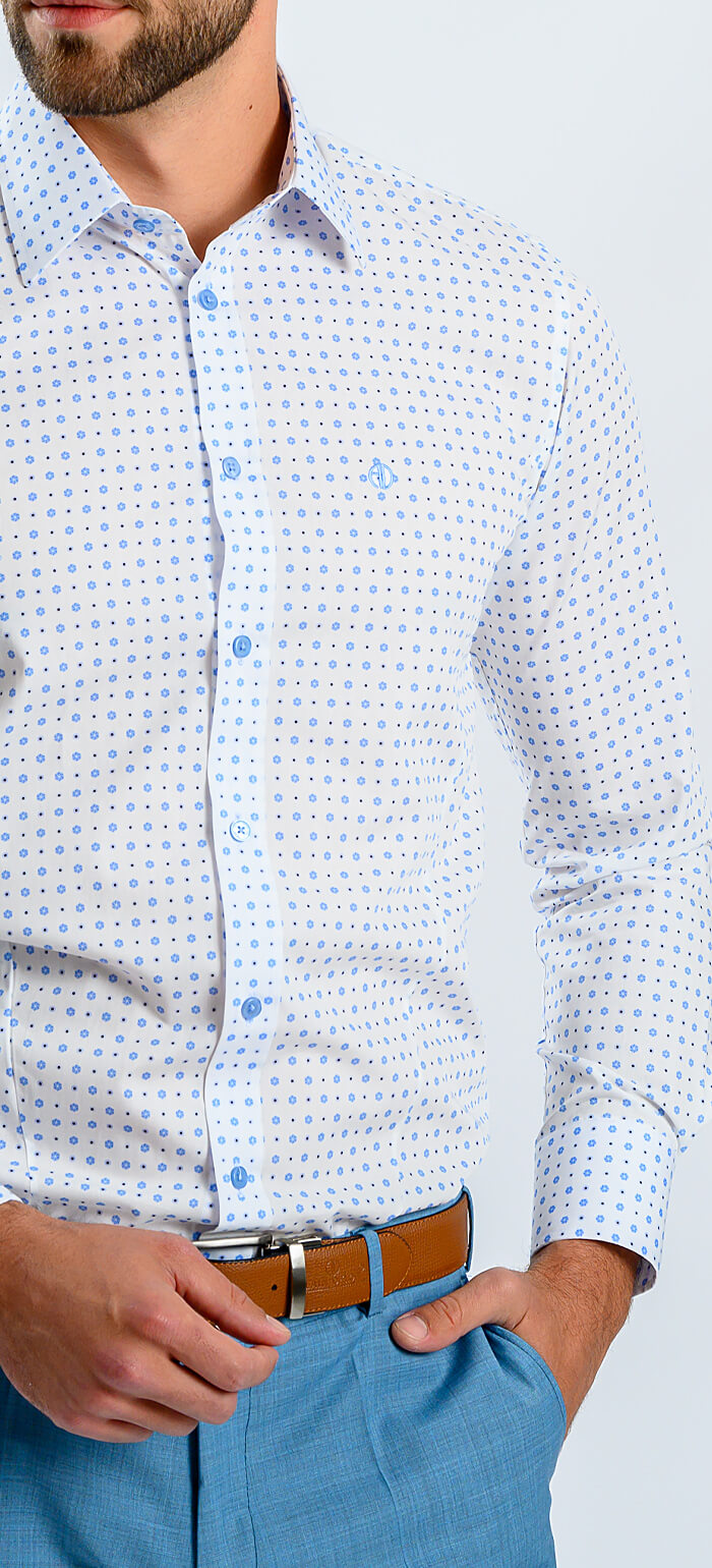 Bílá Extra Slim Fit košile s modrým vzorem