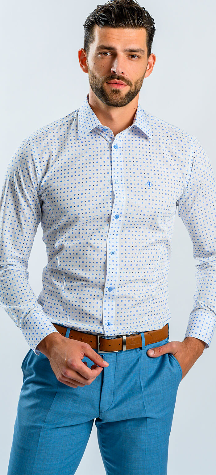 Bílá Extra Slim Fit košile s modrým vzorem