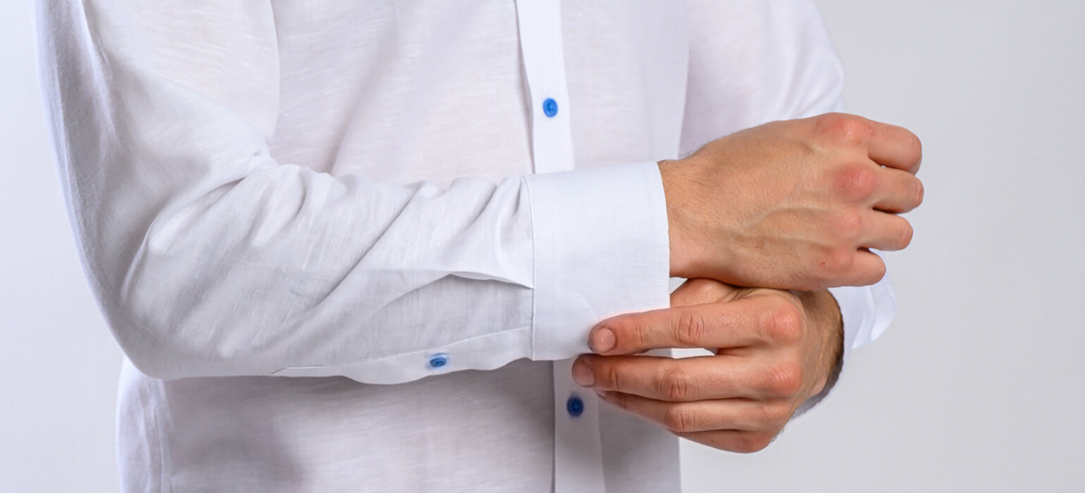 Biela ľanová Extra Slim Fit košeľa s modrými gombíkmi