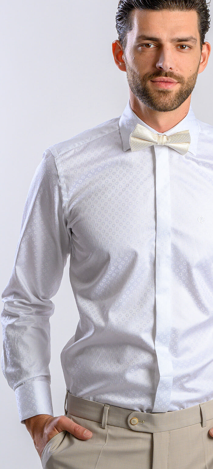 Biela spoločenská Extra Slim Fit košeľa s jemným vzorom