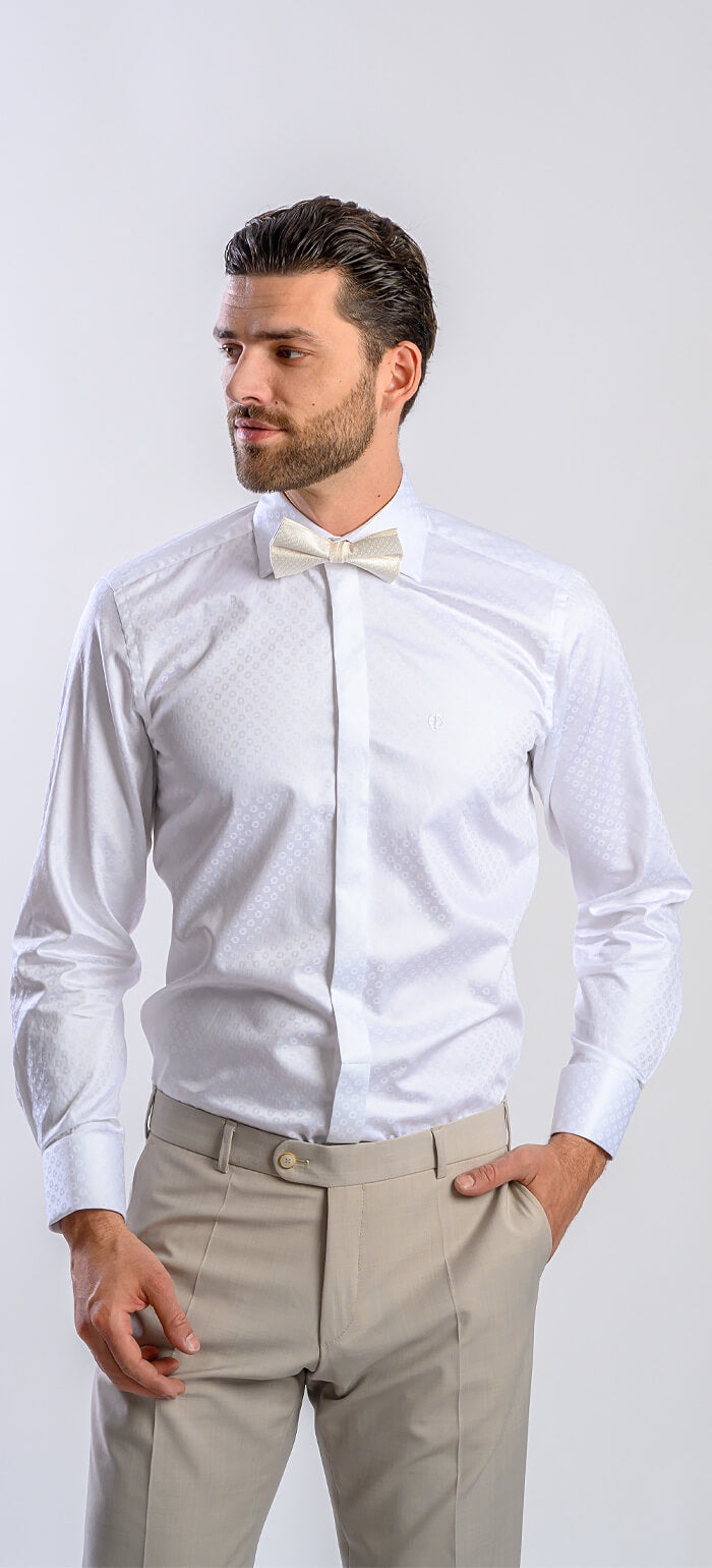 Biela spoločenská Extra Slim Fit košeľa s jemným vzorom