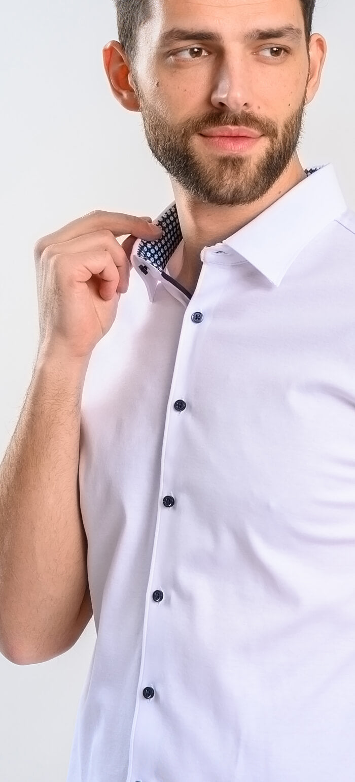 Biela strečová Extra Slim Fit košeľa s krátkym rukávom