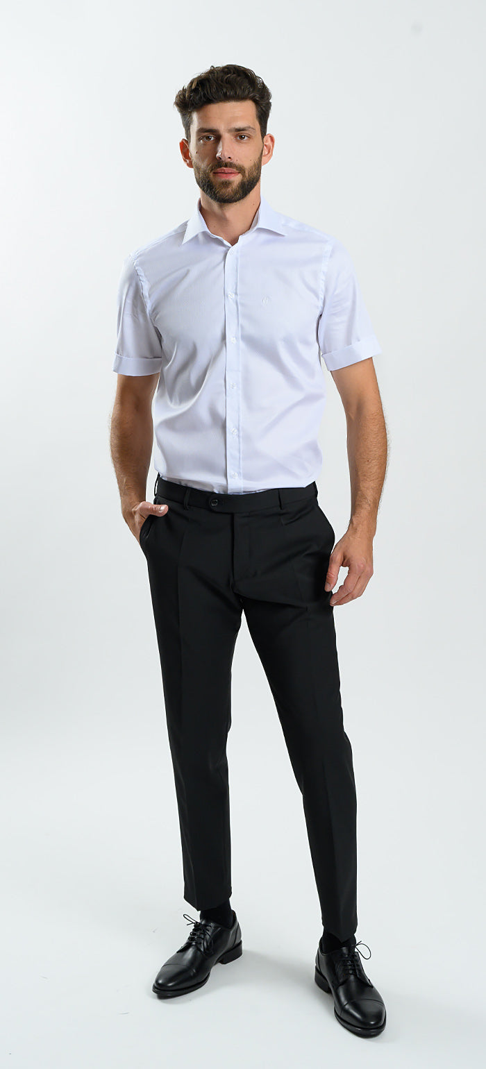 Biela Vzorovaná Classic Fit košeľa s krátkym rukávom