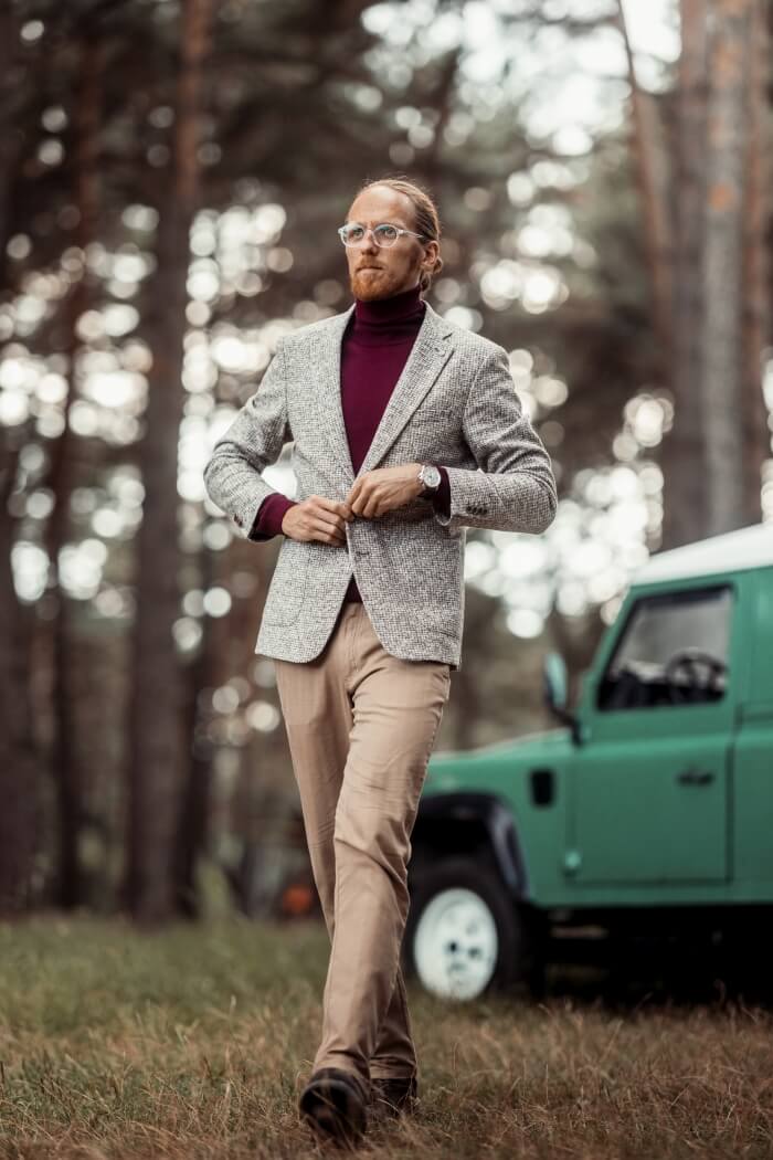 Bledě hnědé bavlněně-vlněné sako XL velikosti