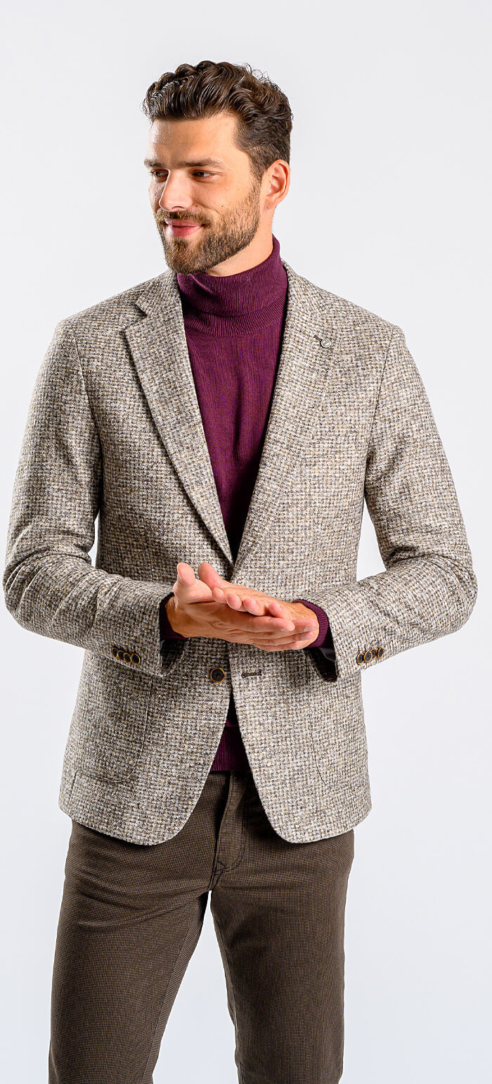 Bledě hnědé bavlněně-vlněné sako XL velikosti