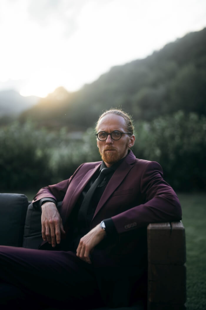 Bordový Slim Fit oblek s vestou