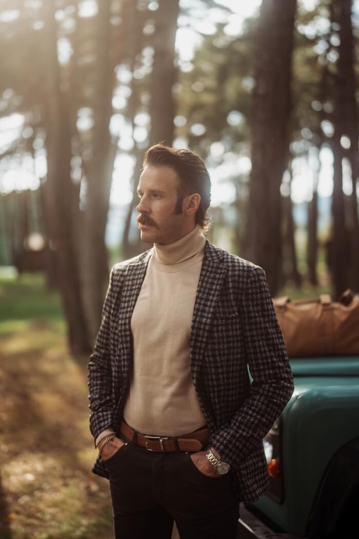 Hnedé sako so vzorom kohútej stopy XL veľkosti