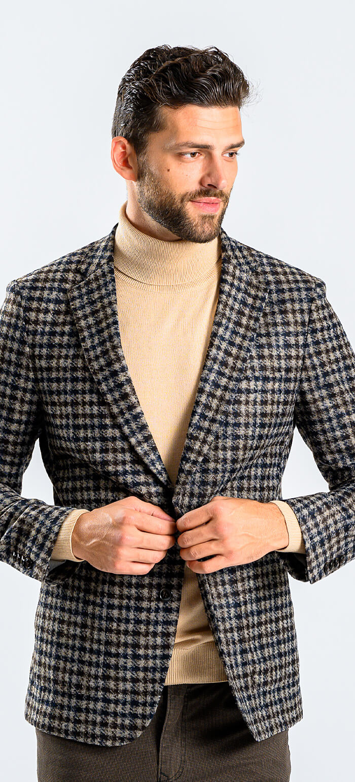 Hnedé sako so vzorom kohútej stopy