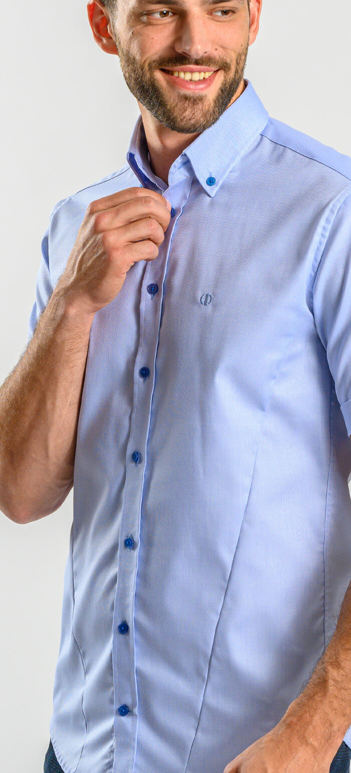 Modrá Extra Slim Fit košile s krátkým rukávem