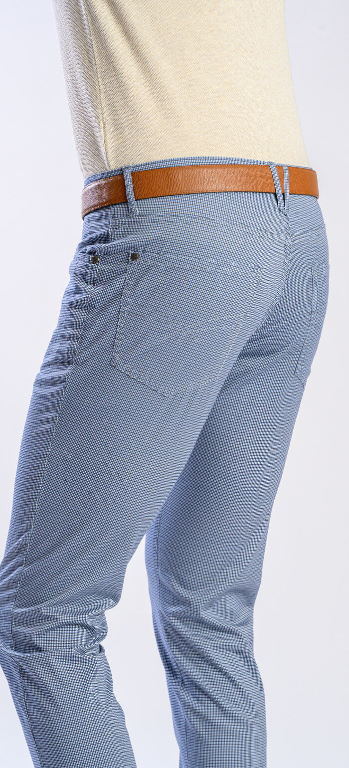 Modro-šedé volnočasové kalhoty se vzorem kohouté stopy