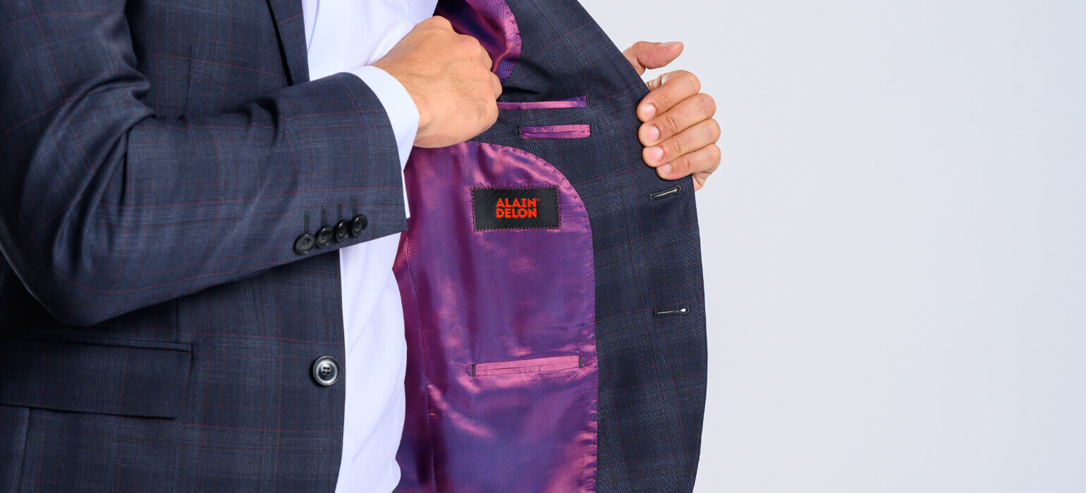 Modrý Slim fit oblek s bordó kárem