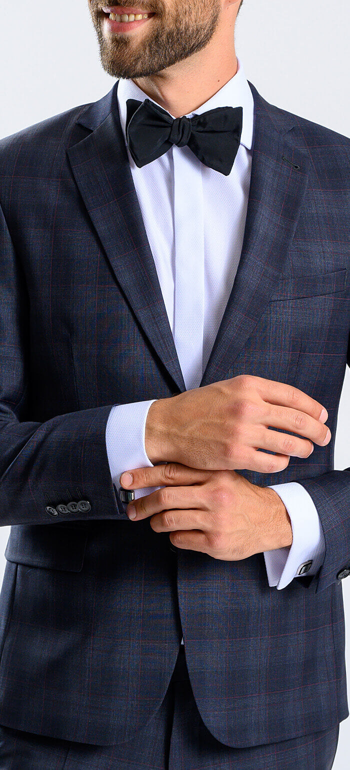 Modrý Slim fit oblek s bordó kárem