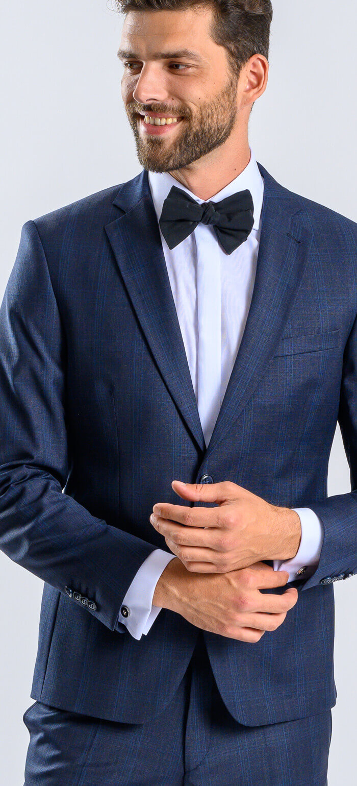 Modrý Slim fit oblek s modrým kárem XL velikosti