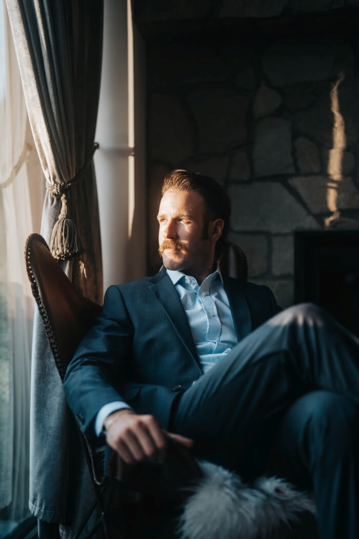 Modrý Slim fit oblek s modrým kárem XL velikosti