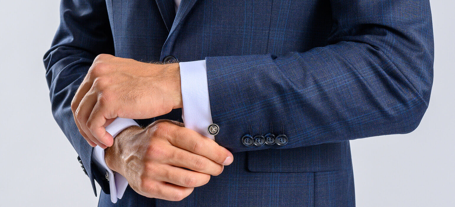 Modrý Slim fit oblek s modrým kárem XL velikosti