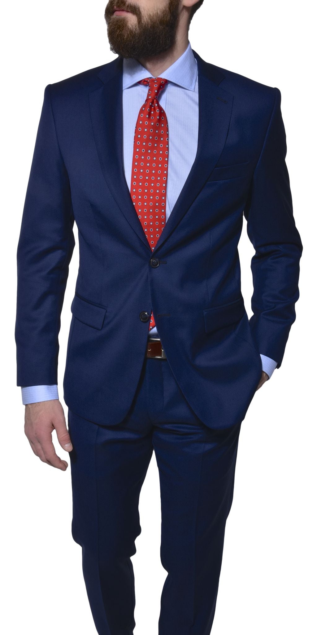 Modrý vlněný Slim Fit oblek
