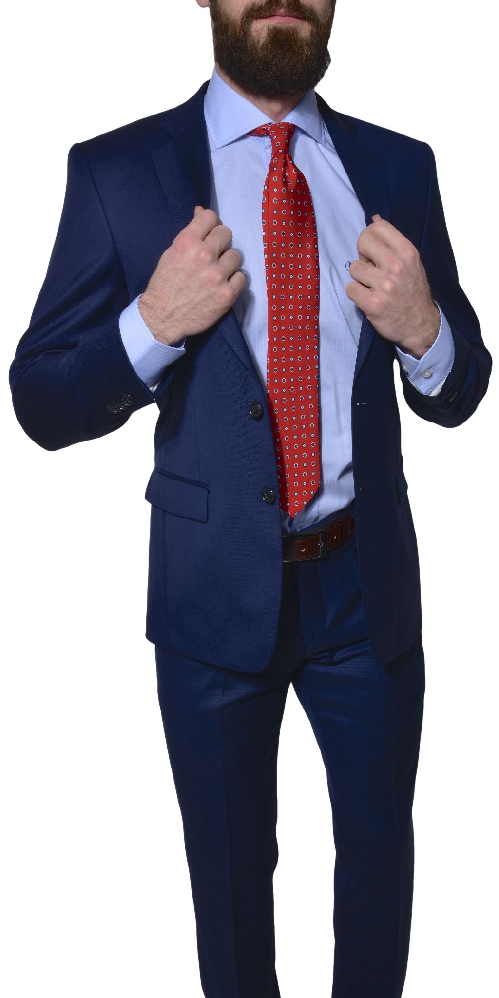 Modrý vlněný Slim Fit oblek