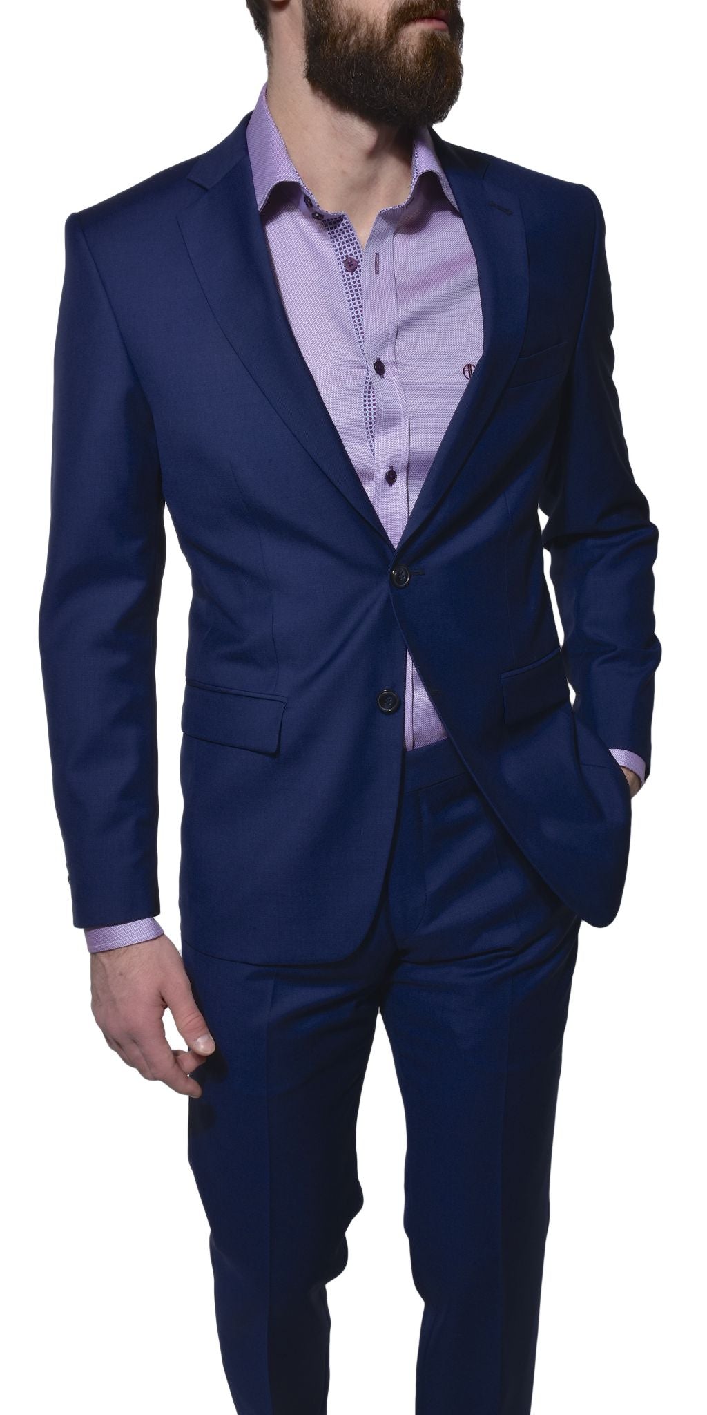 Modrý vlněný Slim Fit oblek