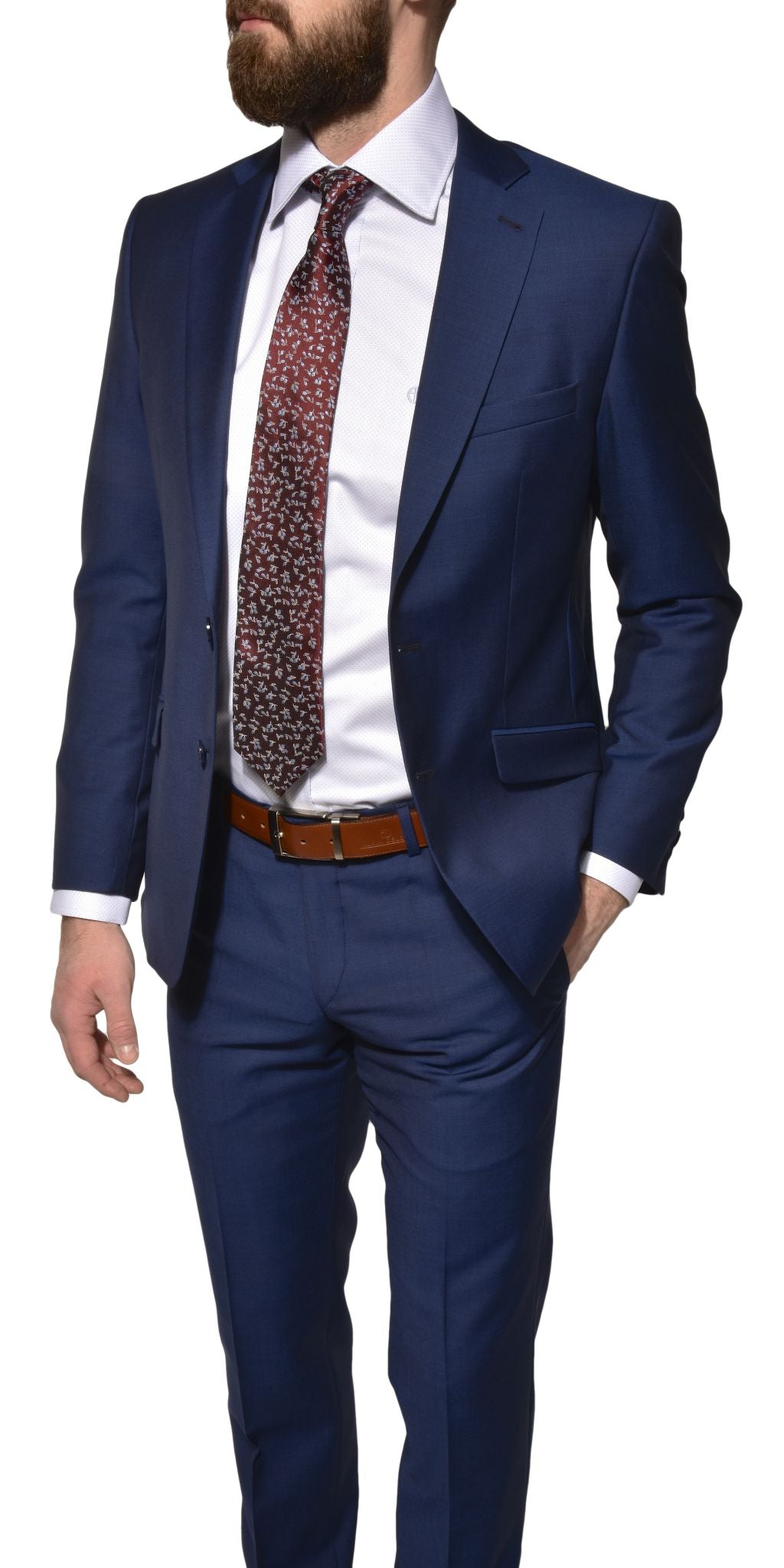Modrý vlněný Slim Fit oblek