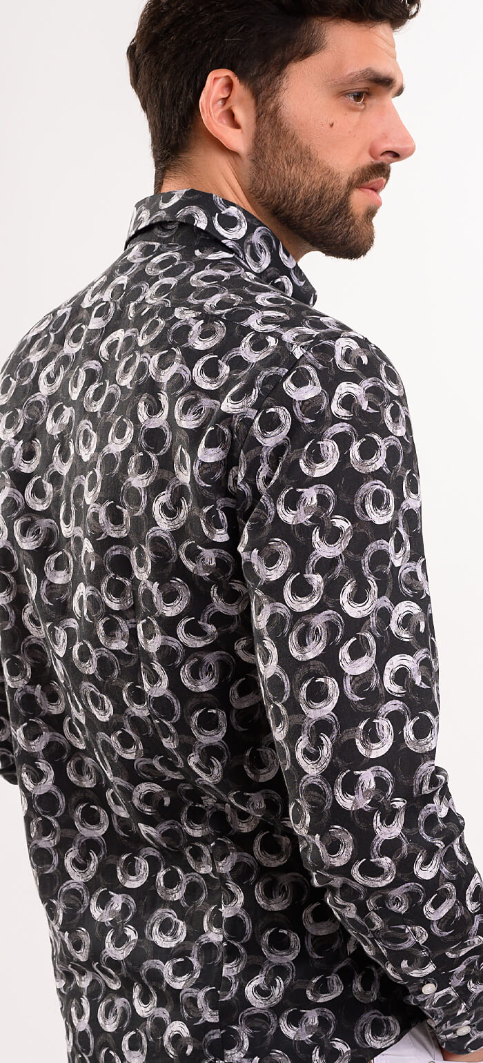 Šedočierna ľanová vzorovaná Extra Slim Fit košeľa