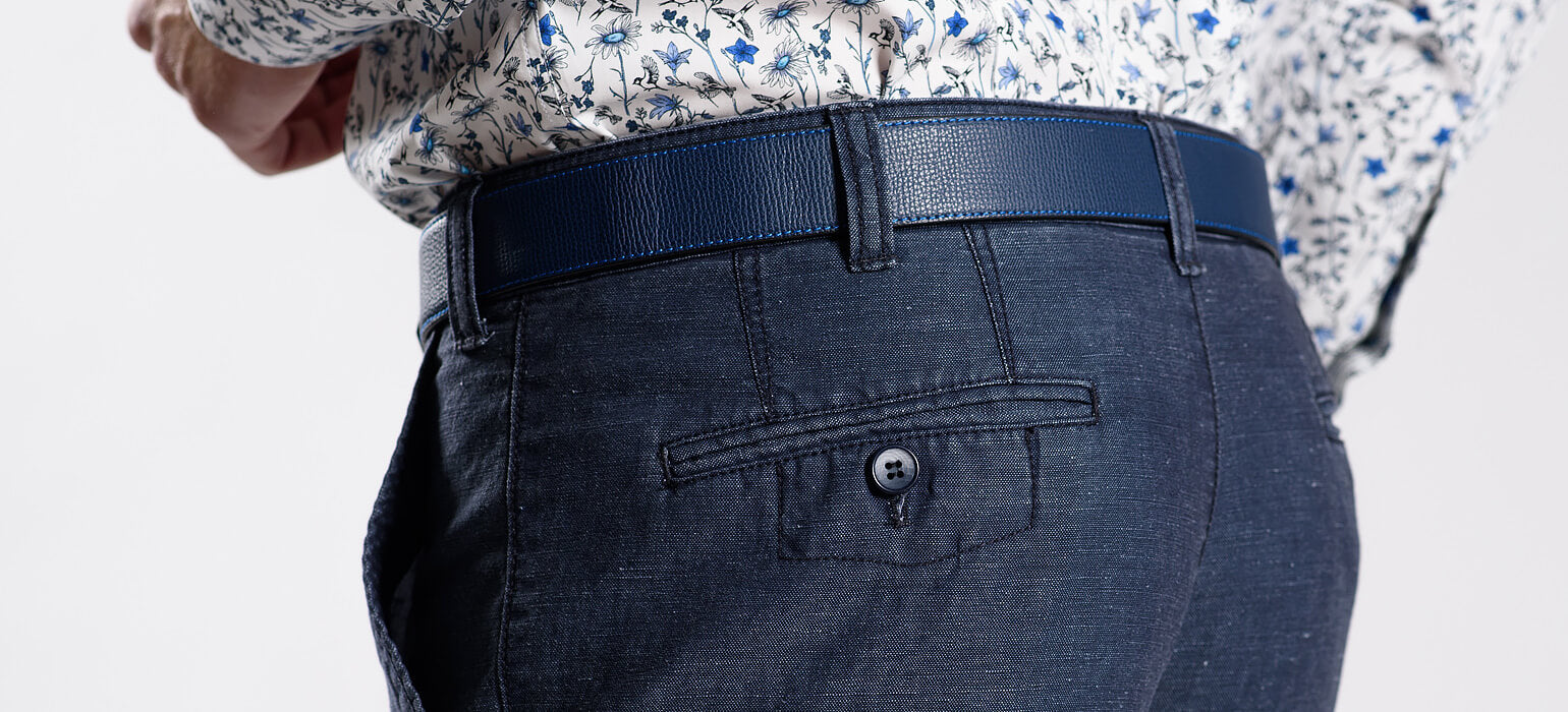 Šedomodré ľanové nohavice