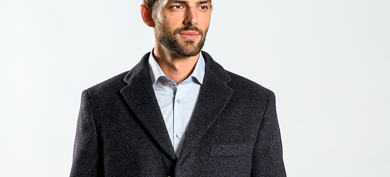 Šedý flaušový kabát s příměsí kašmíru