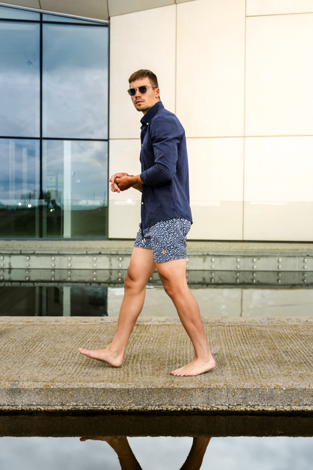 Tmavomodrá Extra Slim Fit ľanová košeľa