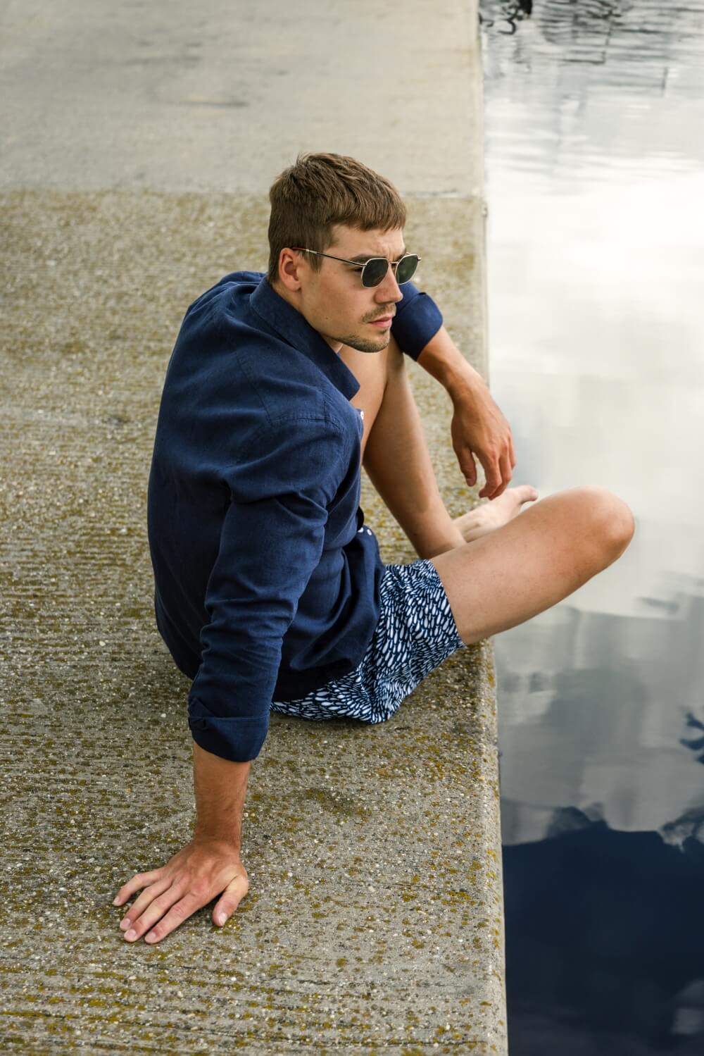 Tmavomodrá Extra Slim Fit ľanová košeľa