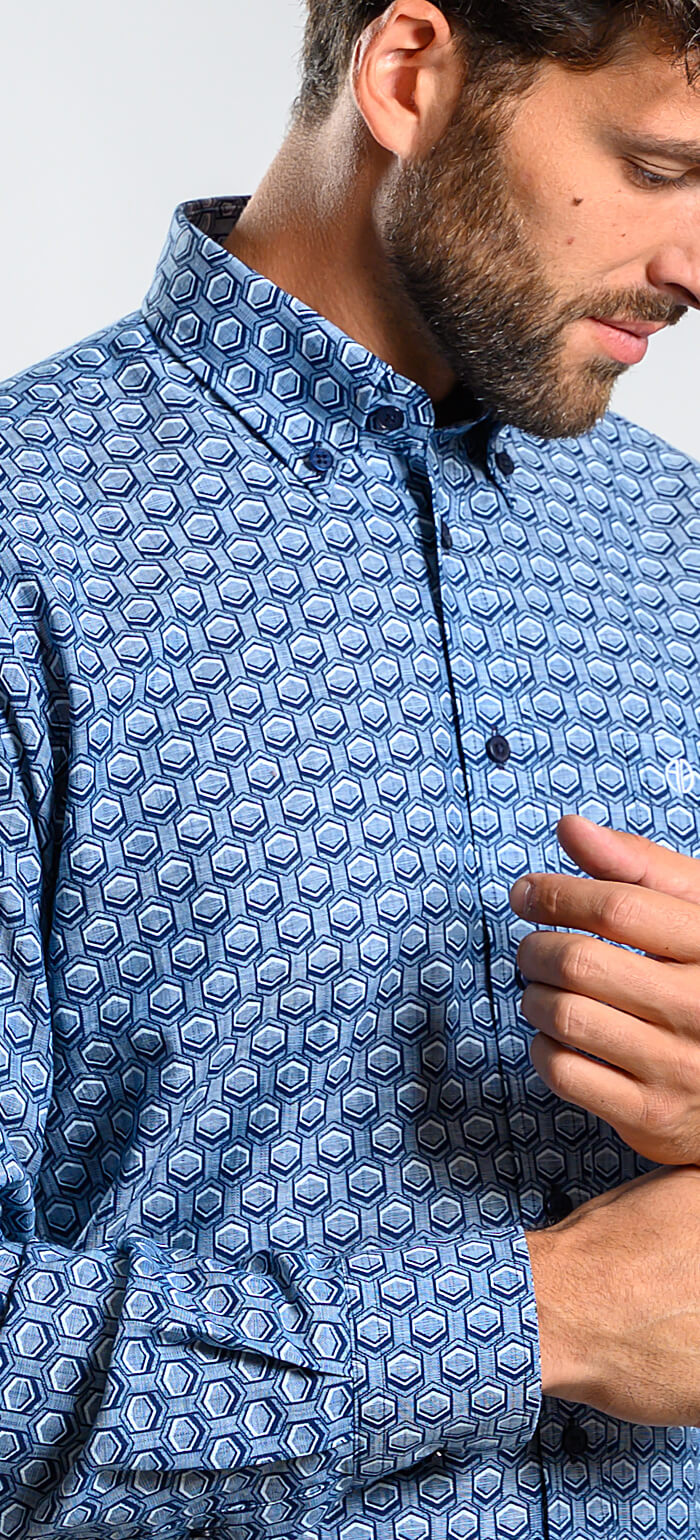 Tmavomodrá vzorovaná Slim Fit košeľa