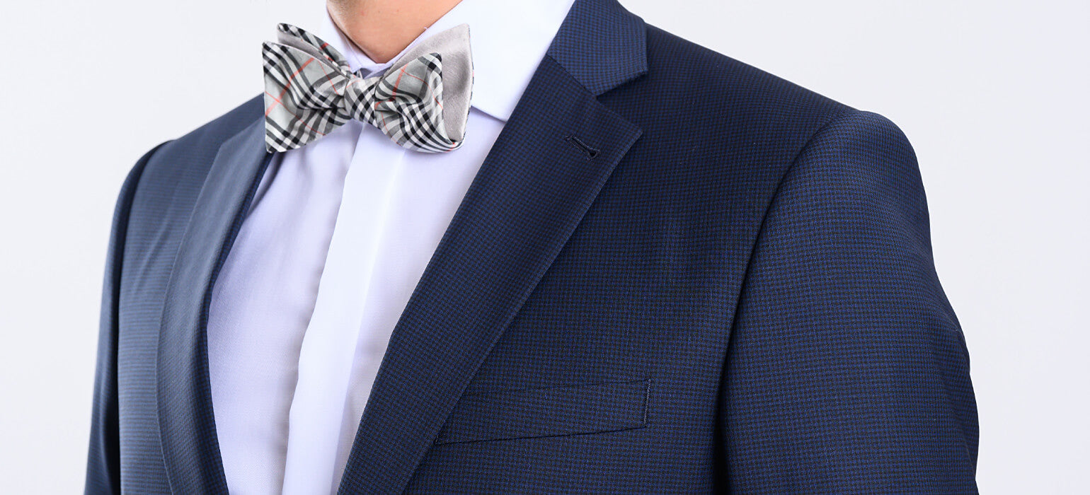 Tmavě modrý Slim Fit oblek s drobným kárem