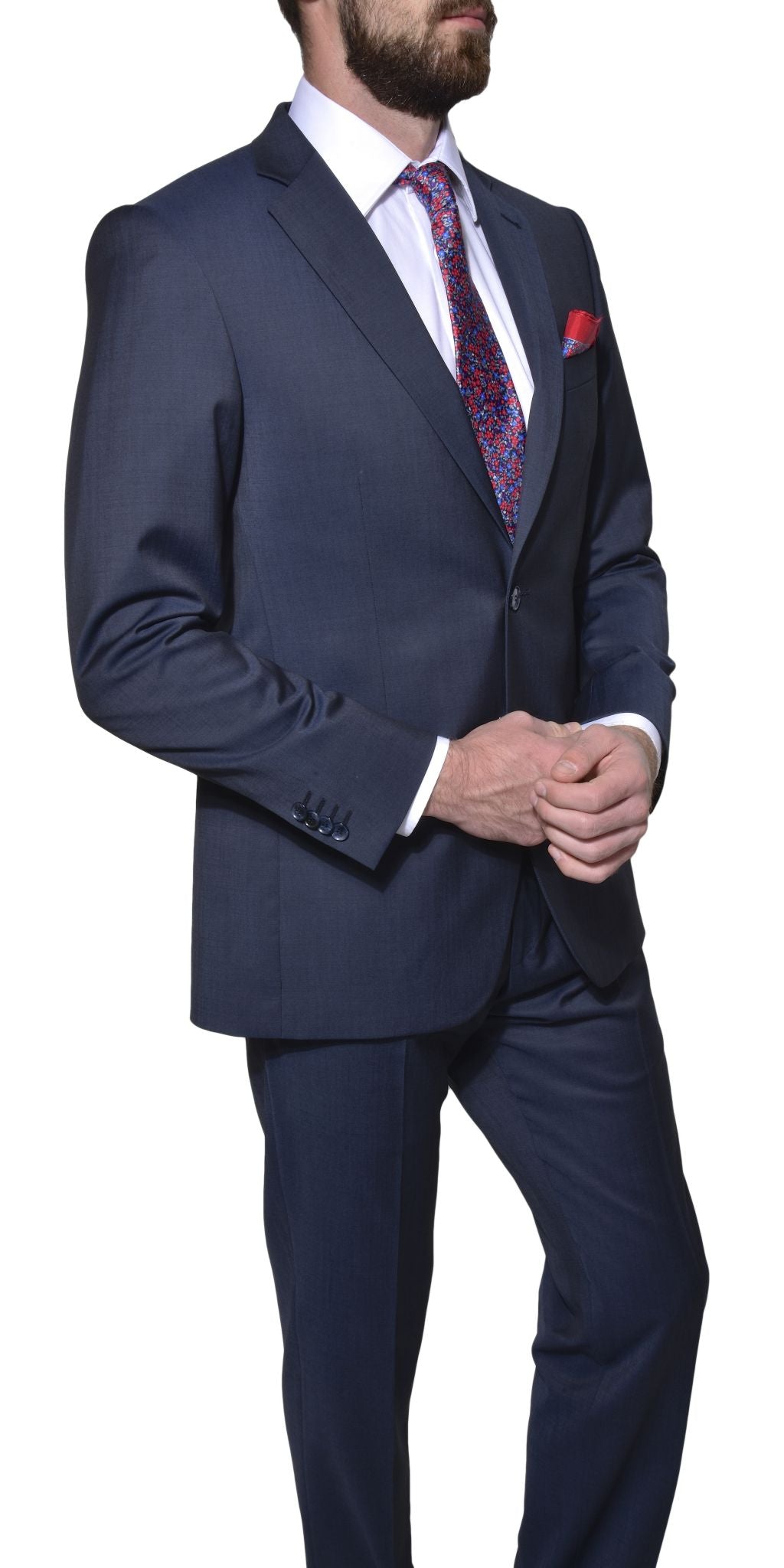 Tmavomodrý vlnený Slim Fit oblek