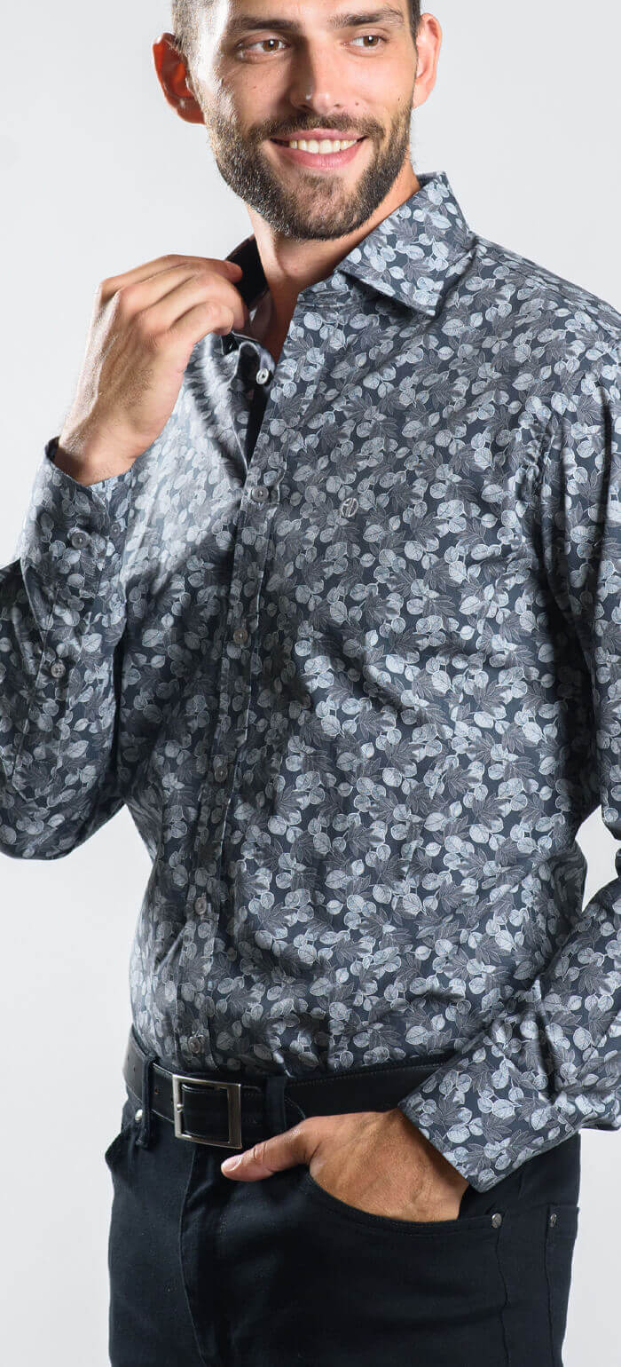 Tmavošedá Slim Fit košeľa s výrazným vzorom