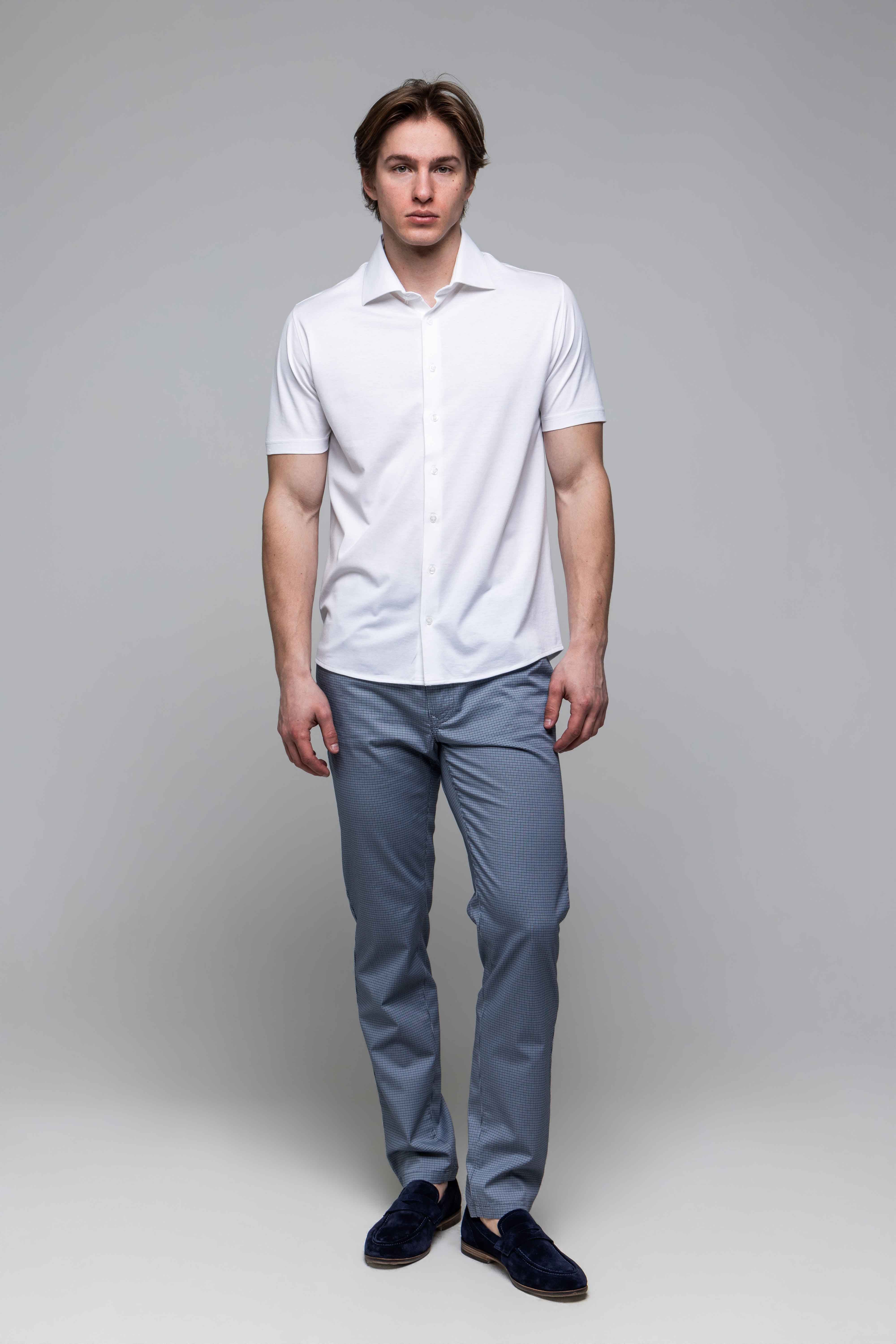 Biela strečová Extra Slim Fit košeľa s krátkym rukávom