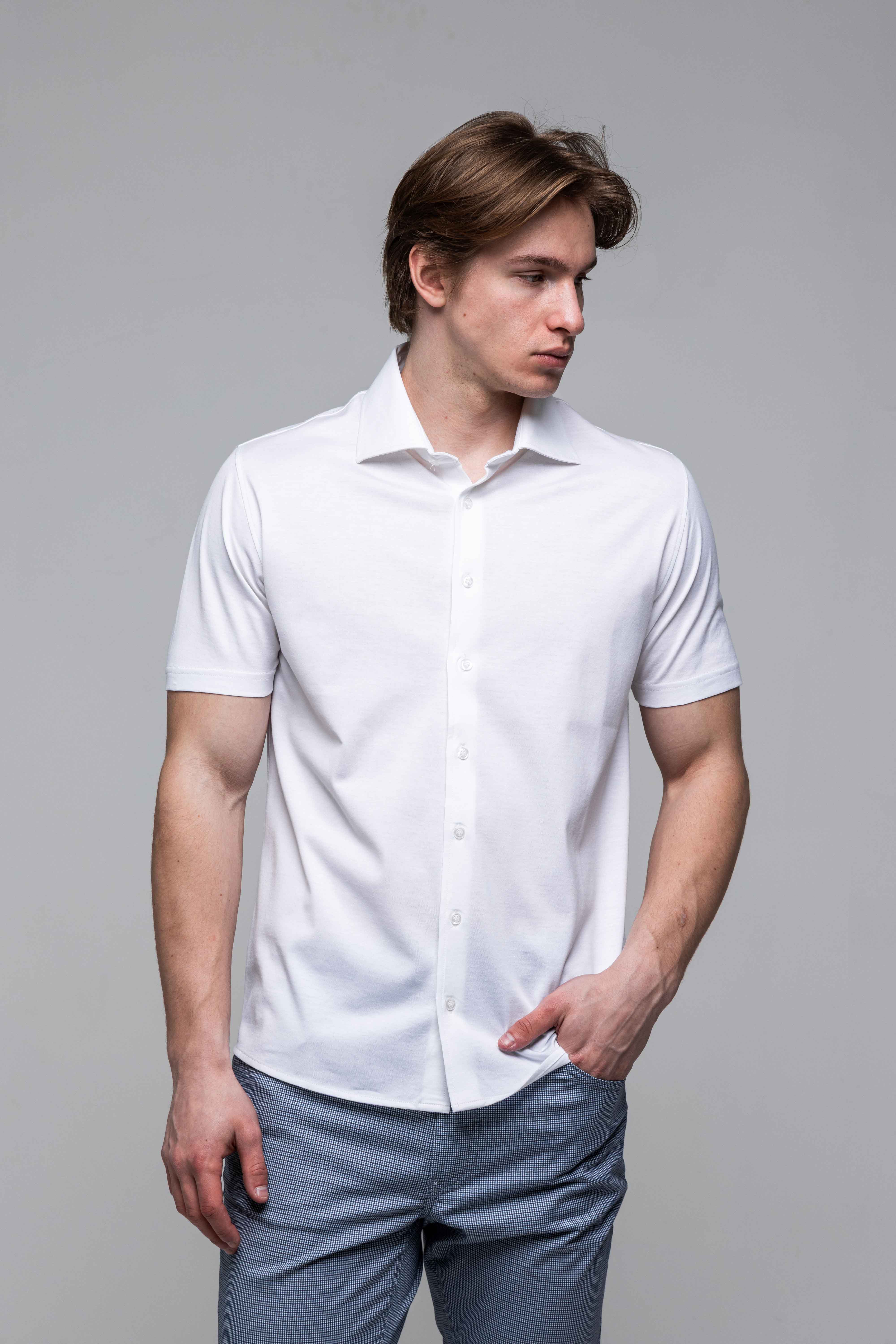 Biela strečová Extra Slim Fit košeľa s krátkym rukávom