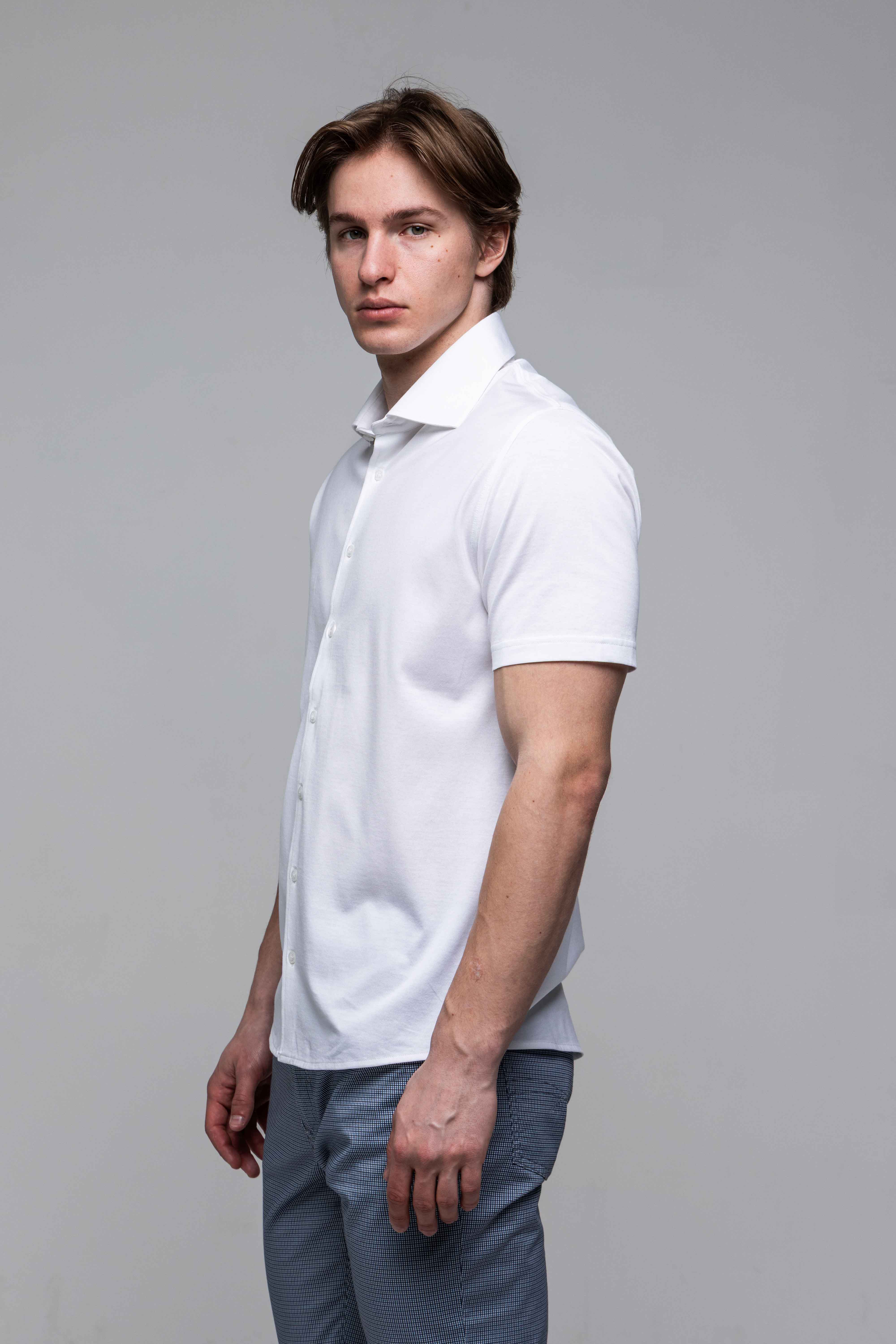 Biela strečová Extra Slim Fit košeľa s krátkym rukávom