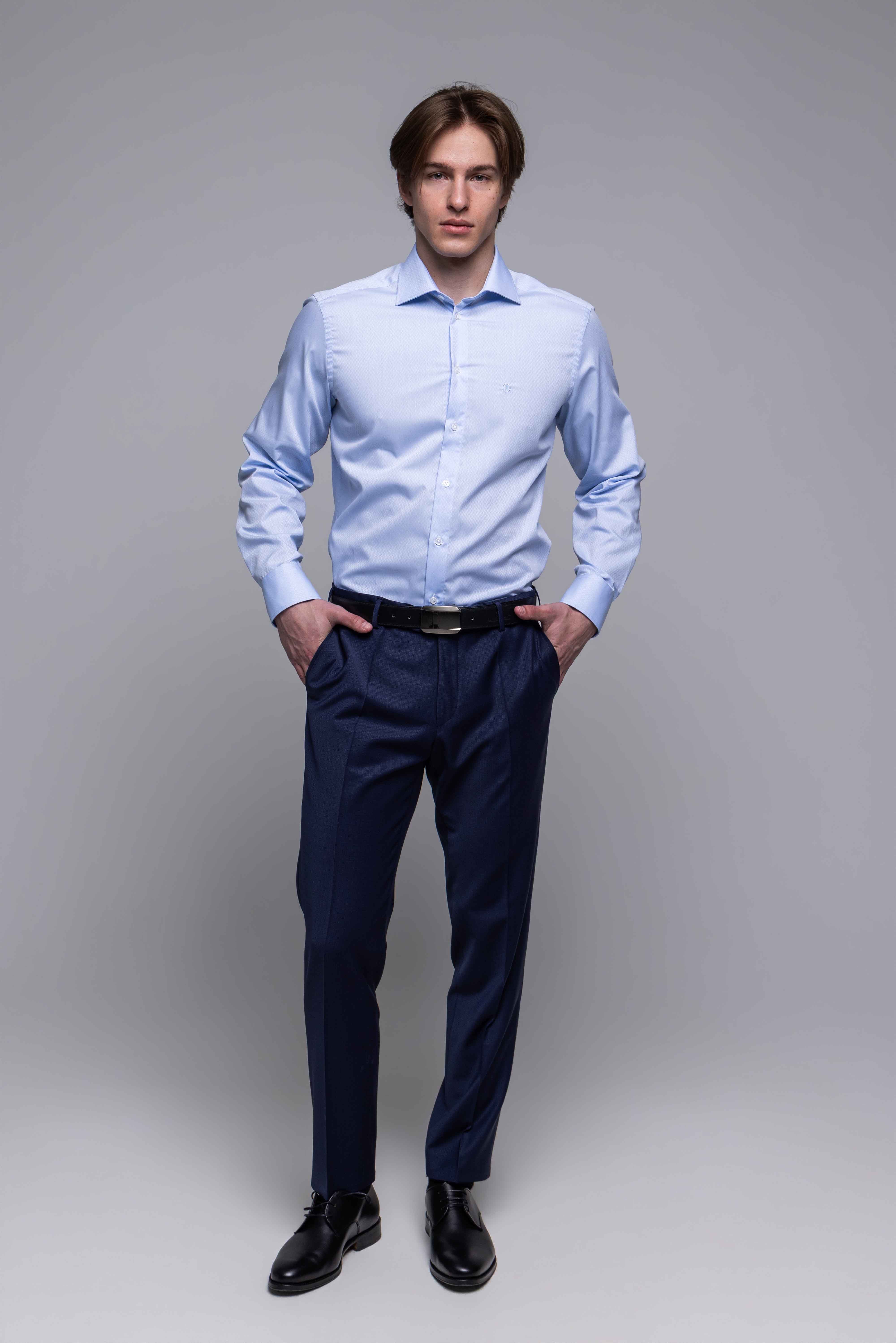 Bledomodrá Extra Slim Fit košeľa s vlastným vzorom