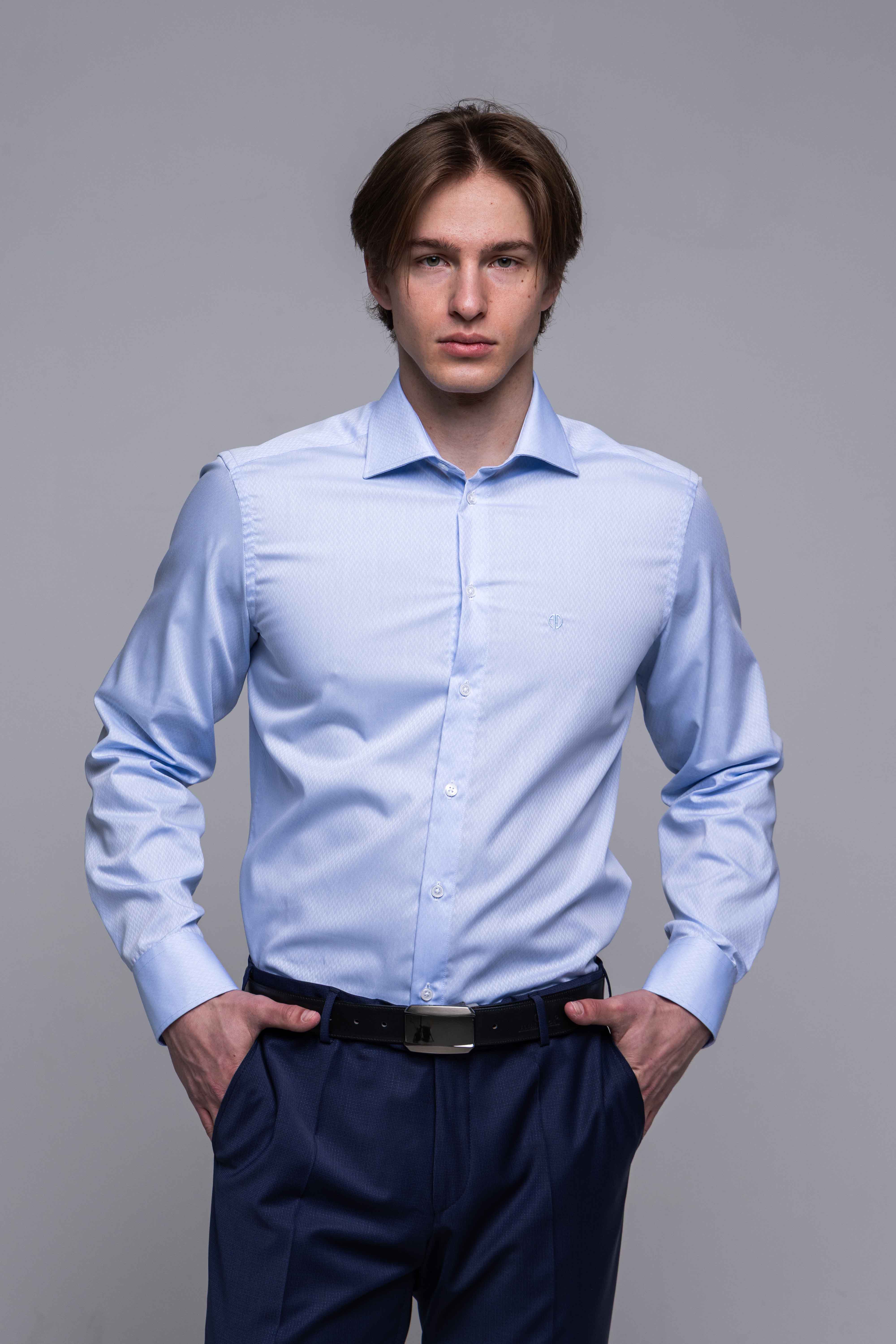 Bledomodrá Extra Slim Fit košeľa s vlastným vzorom